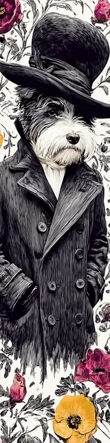 Free dog bookmarks featuring a wire hair dog with tall hat